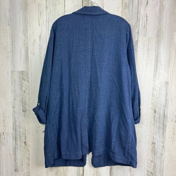J Jill Blazer Womens XLarge Blue Slat Open Front Roll Tab Sleeve Jacket - Picture 2 of 10